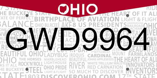 GWD9964 Ohio License Plate