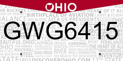 GWG6415 Ohio License Plate