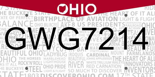 GWG7214 Ohio License Plate