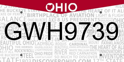 GWH9739 Ohio License Plate