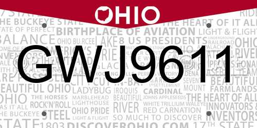 GWJ9611 Ohio License Plate