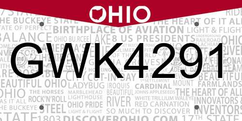 GWK4291 Ohio License Plate