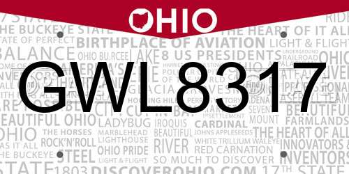 GWL8317 Ohio License Plate
