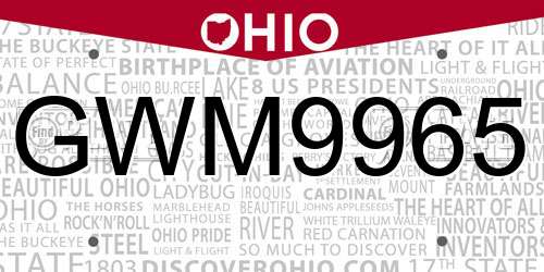 GWM9965 Ohio License Plate