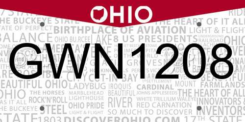 GWN1208 Ohio License Plate