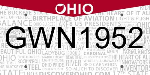 GWN1952 Ohio License Plate