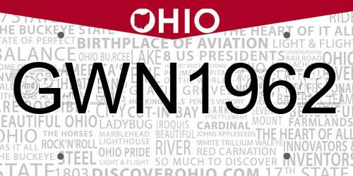 GWN1962 Ohio License Plate