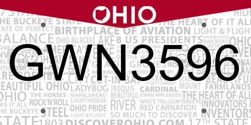 GWN3596 Ohio License Plate
