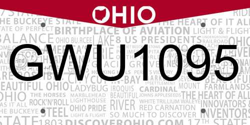GWU1095 Ohio License Plate