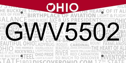 GWV5502 Ohio License Plate