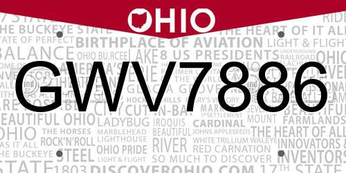 GWV7886 Ohio License Plate