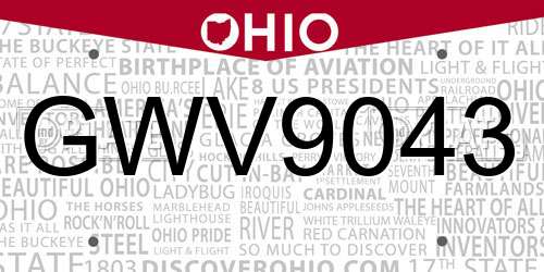 GWV9043 Ohio License Plate