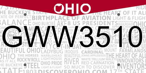 GWW3510 Ohio License Plate