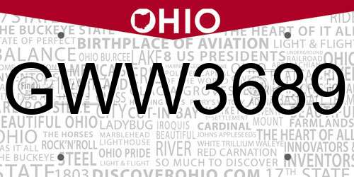 GWW3689 Ohio License Plate