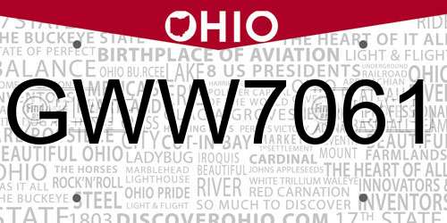 GWW7061 Ohio License Plate