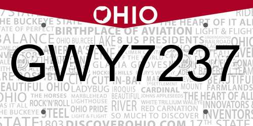 GWY7237 Ohio License Plate