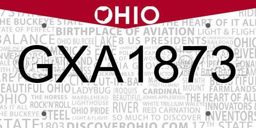 GXA1873 Ohio License Plate