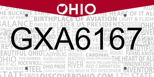 GXA6167 Ohio License Plate
