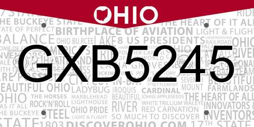 GXB5245 Ohio License Plate