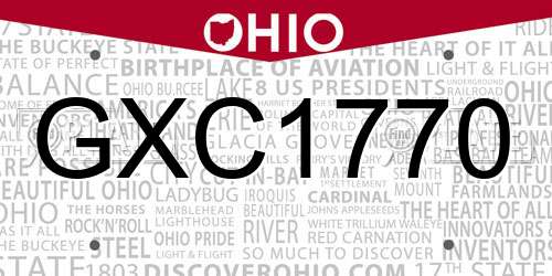 GXC1770 Ohio License Plate