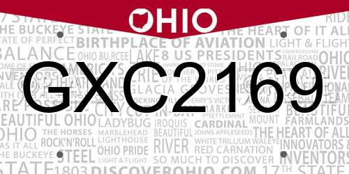 GXC2169 Ohio License Plate
