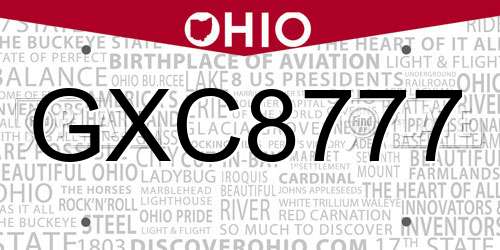 GXC8777 Ohio License Plate