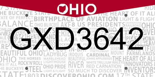 GXD3642 Ohio License Plate