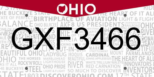 GXF3466 Ohio License Plate