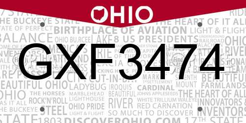 GXF3474 Ohio License Plate