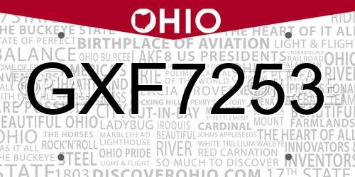 GXF7253 Ohio License Plate