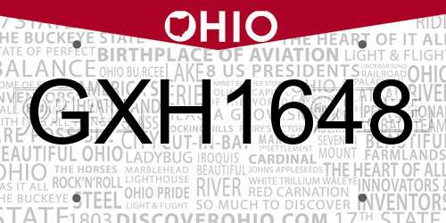 GXH1648 Ohio License Plate