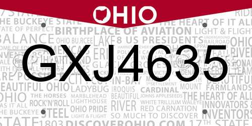 GXJ4635 Ohio License Plate