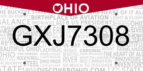GXJ7308 Ohio License Plate