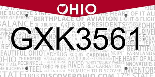 GXK3561 Ohio License Plate