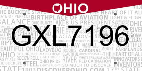 GXL7196 Ohio License Plate