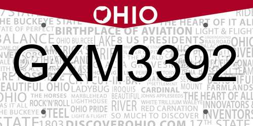 GXM3392 Ohio License Plate
