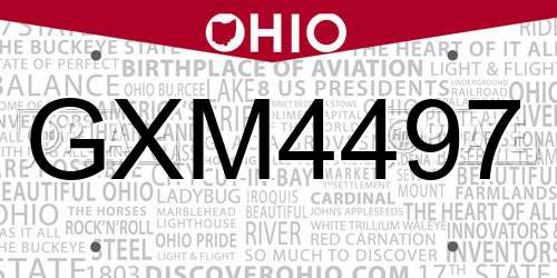 GXM4497 Ohio License Plate