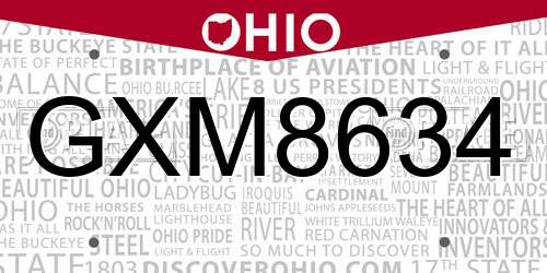 GXM8634 Ohio License Plate