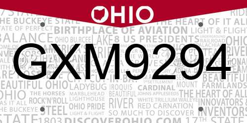 GXM9294 Ohio License Plate