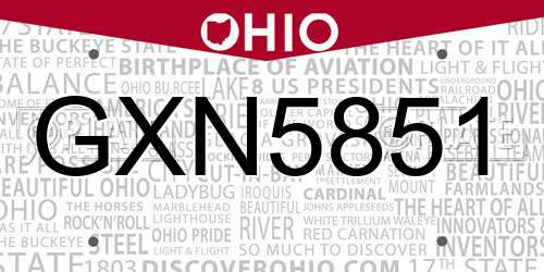 GXN5851 Ohio License Plate