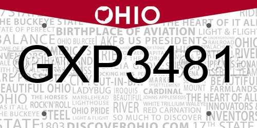 GXP3481 Ohio License Plate