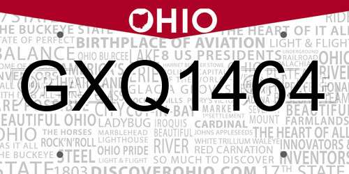 GXQ1464 Ohio License Plate