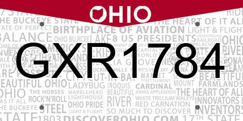 GXR1784 Ohio License Plate