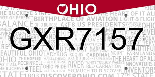 GXR7157 Ohio License Plate