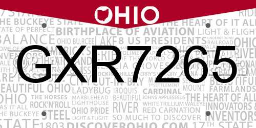 GXR7265 Ohio License Plate