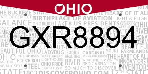 GXR8894 Ohio License Plate