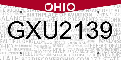 GXU2139 Ohio License Plate