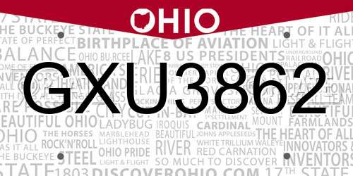 GXU3862 Ohio License Plate
