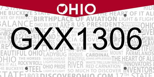 GXX1306 Ohio License Plate