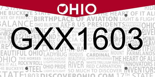 GXX1603 Ohio License Plate